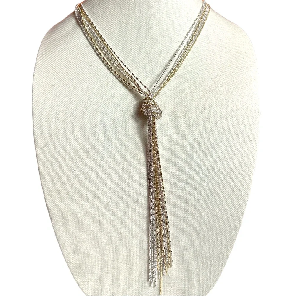 Silver & Gold Knotted Tassel Necklace Dot & Dash Chain Knot Necklace